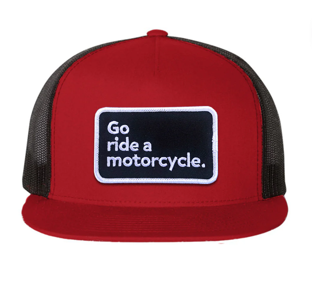 "Go ride a motorcycle" Flat Brim Snapback Trucker Hat - Image 3